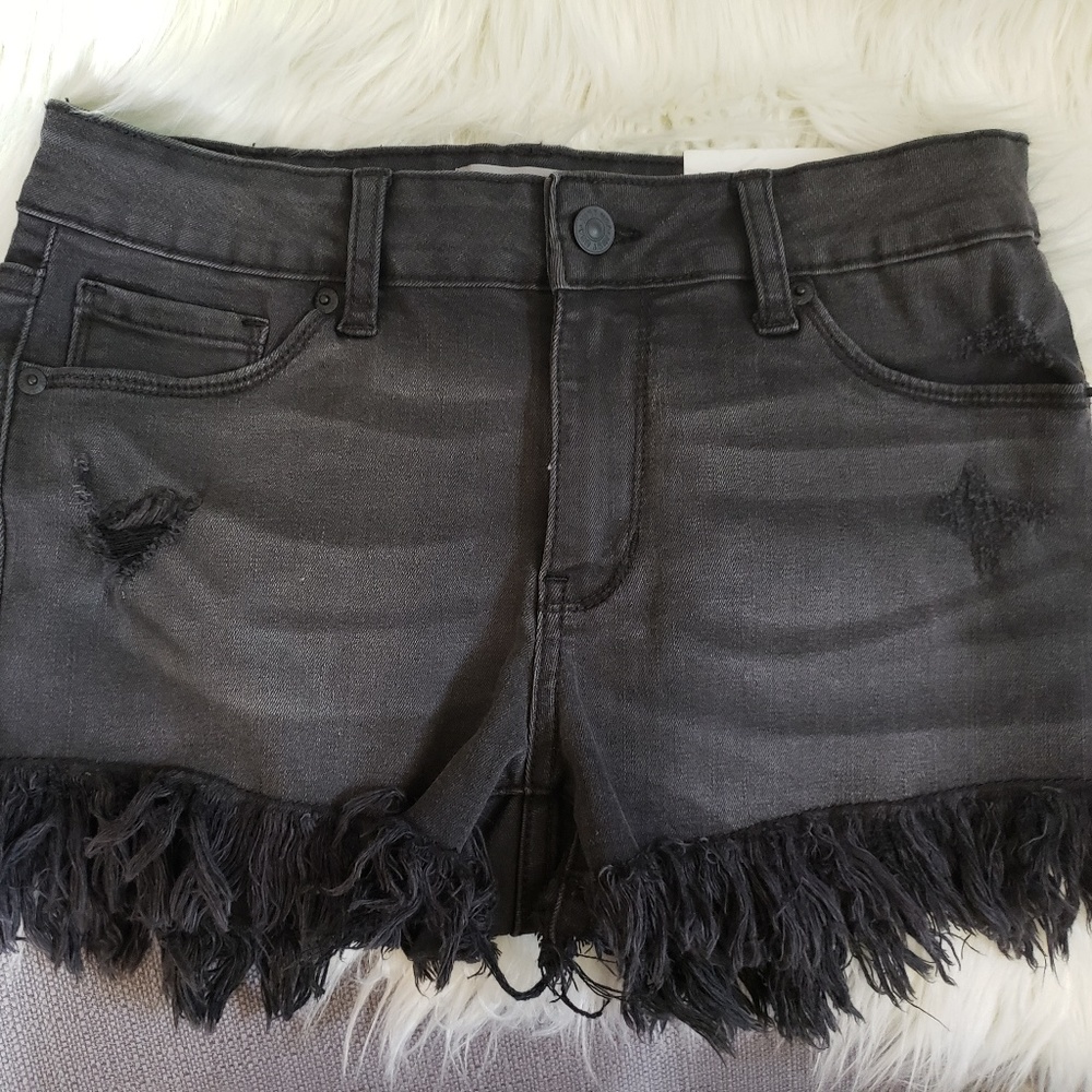 Just Black fringe black jean shorts